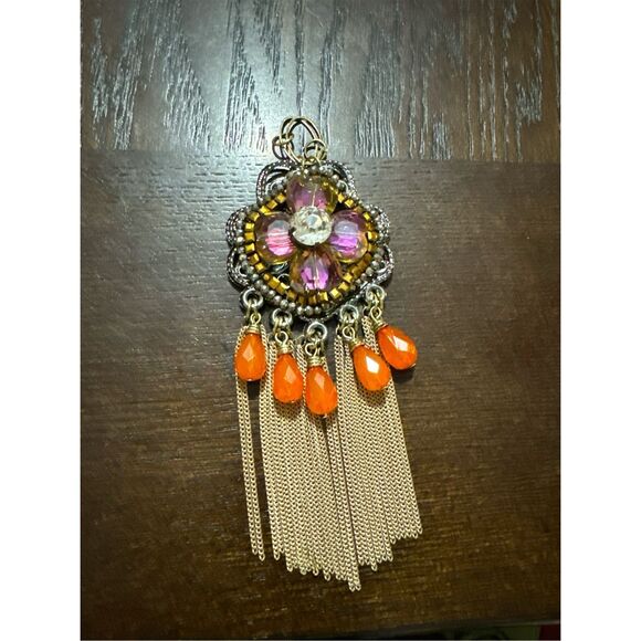 Women's Multicolor Rhinestone Fringed Teardrop Dangle Large Statement Necklace P - Picture 3 of 4